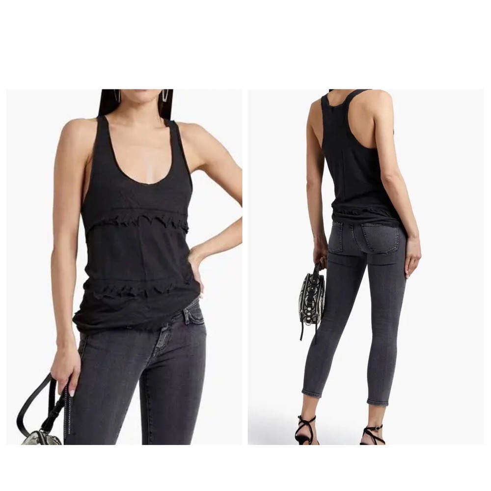 IRO JEANS Tank Top Womens S Black Bohamspe Linen Distressed Tiered‎ Racerback